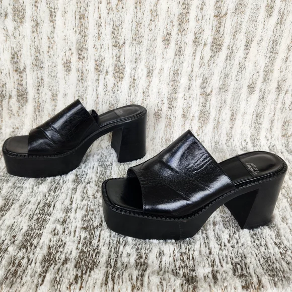 Jeffrey Campbell "Concert Platform Mule" Sandal Black Leather | Women's Size 10 - Picture 7 of 13